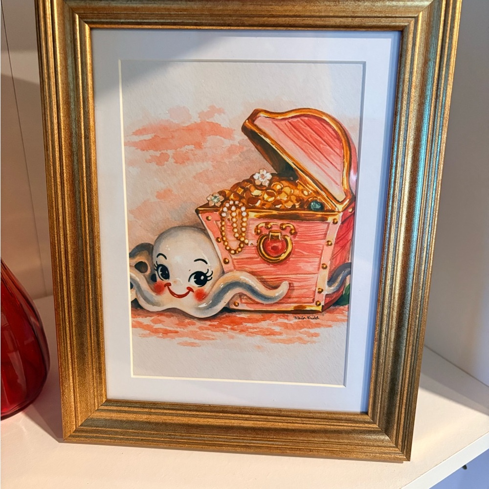 Gold Framed Octopus Treasure Chest Art